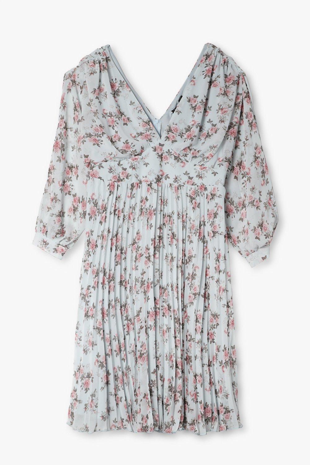 Boohoo floral pleated skater dress best sale